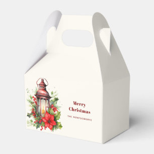 Caixinha De Lembrancinhas Lanterna de Natal Vermelho Poinsettia e Pinheiro