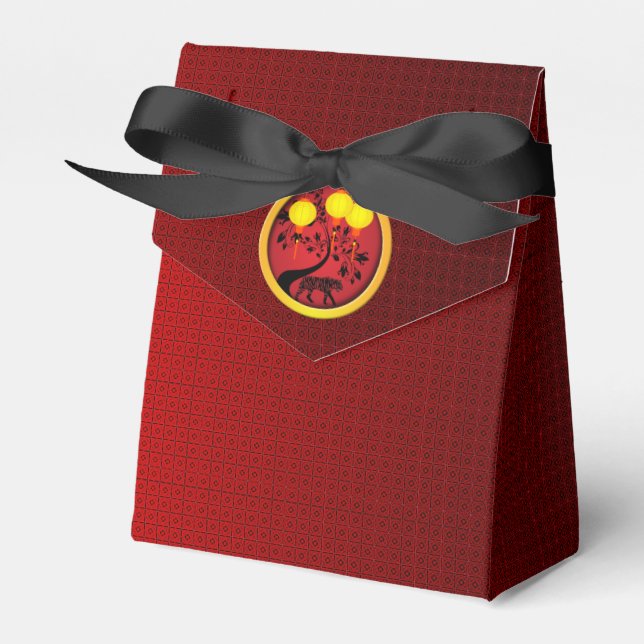 Caixinha De Lembrancinhas Lanternas Douradas do Tigre Chinês Elegante (Frente)