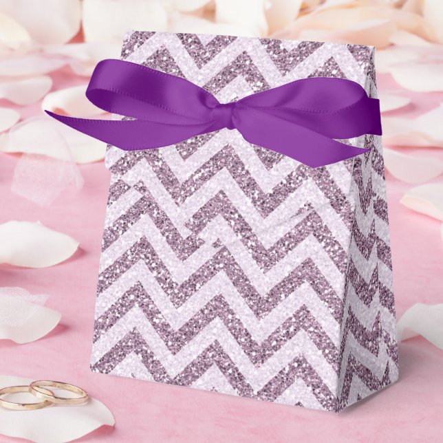 Caixinha De Lembrancinhas Lavanda Rosa Elegante Faux Glitter Chevron (Casamento)