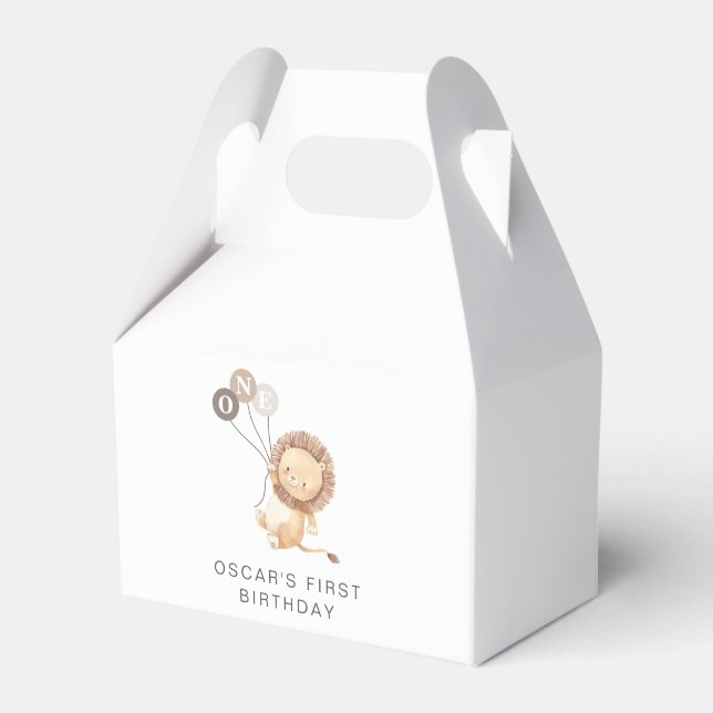 Caixinha De Lembrancinhas Leão com 3 Balões Marrons (Frente)