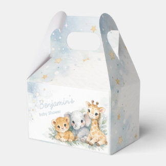 Caixinha De Lembrancinhas Leão Elefante Girafa Azul Pastel Infantil Fofo