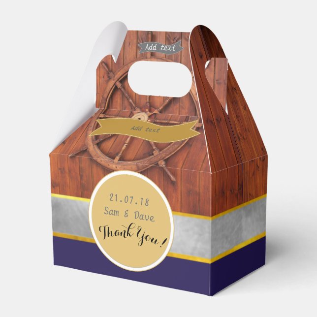 Caixinha De Lembrancinhas Leme de navio rústico NAUTICO personalizado Gable (Frente)