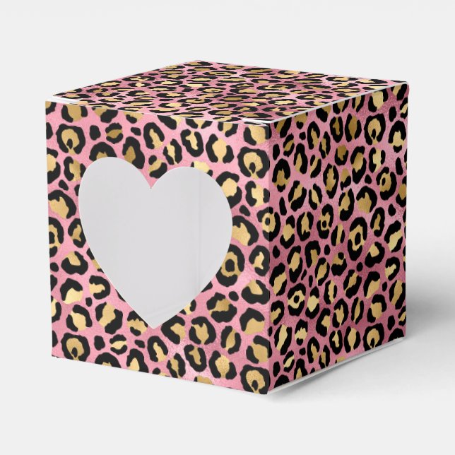 Caixinha De Lembrancinhas Leopard Series Design 15 rosa e Dourada (Frente)