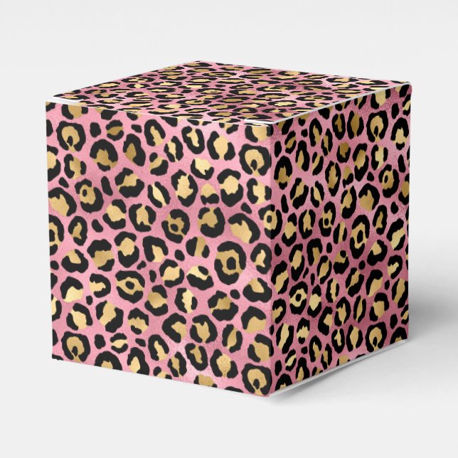 Caixinha De Lembrancinhas Leopard Series Design 15 rosa e Dourada (Frente)