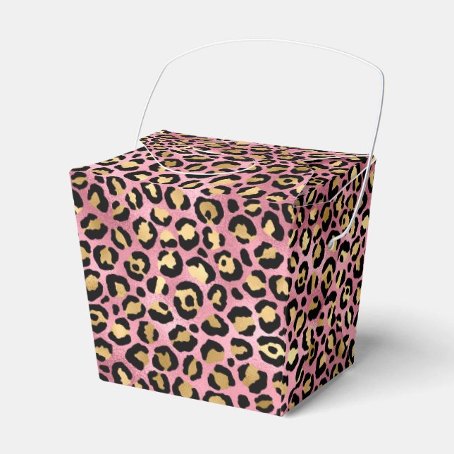 Caixinha De Lembrancinhas Leopard Series Design 15 rosa e Dourada (Frente)