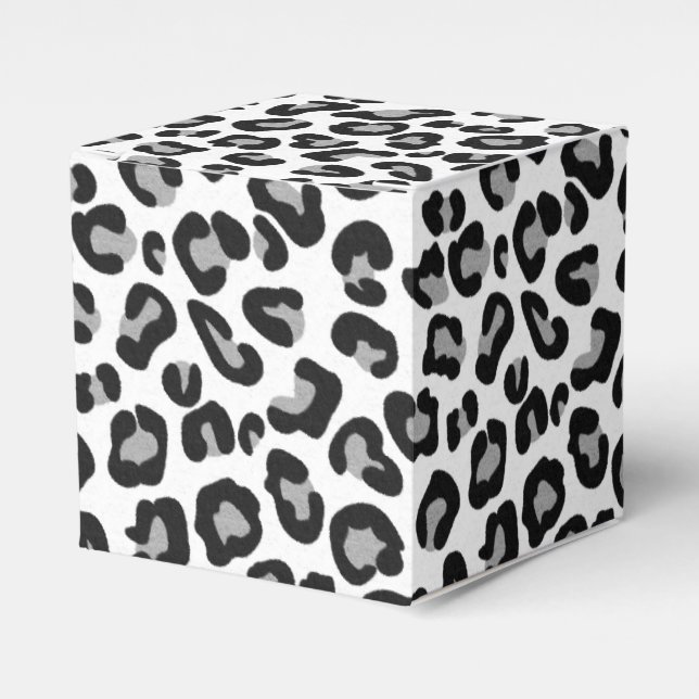 Caixinha De Lembrancinhas Leopardo impresso em preto e branco com Cinza (Frente)