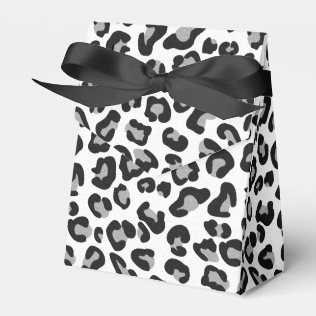 Caixinha De Lembrancinhas Leopardo impresso em preto e branco com Cinza (Frente)
