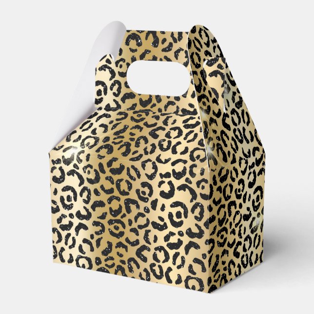Caixinha De Lembrancinhas Leopardo negro brilhante Dourado (Frente)