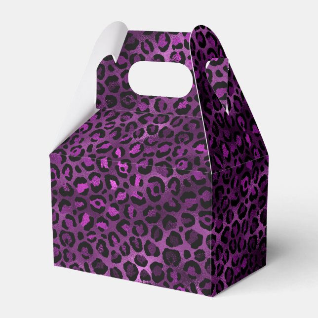 Caixinha De Lembrancinhas Leopardo roxo e Dourado Design 3 (Frente)