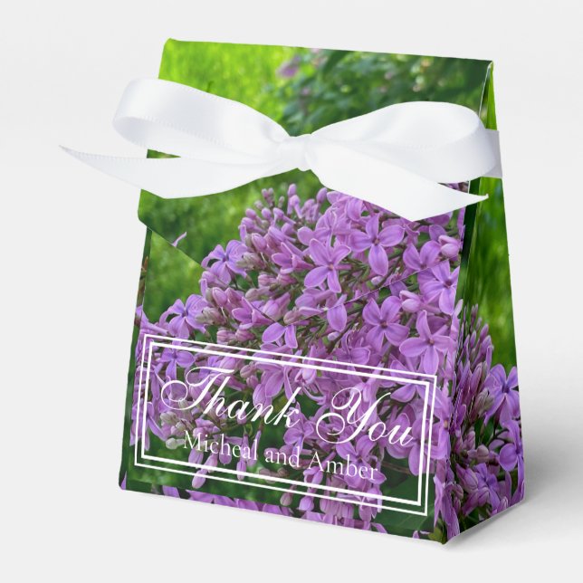 Caixinha De Lembrancinhas Lilases Elegantes roxo lavanda floral Obrigado  (Frente)