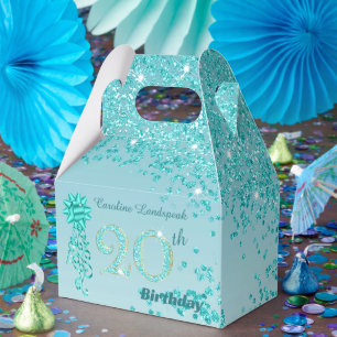 Caixinha De Lembrancinhas Linda Fita de Brilho Azul Turquesa para 20º Aniver