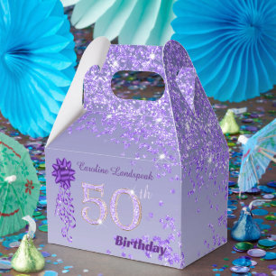 Caixinha De Lembrancinhas Linda Fita de Brilho Roxa Aniversário de 50 anos