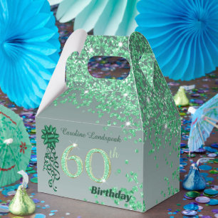 Caixinha De Lembrancinhas Linda Glitter Verde e Fita 60º Aniversário