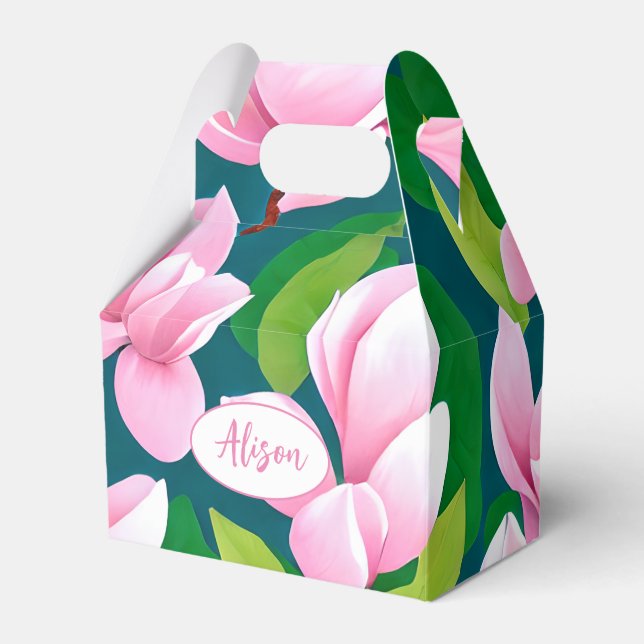 Caixinha De Lembrancinhas Lindo Flores de Magnolia Rosa (Frente)
