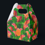 Caixinha De Lembrancinhas Lírios na moda Orange Calla e Botânicos Verdes<br><div class="desc">Este design apresenta lírios cor-de-rosa e laranja vibrantes e folhagem verde com emblema redondo personalizável com iniciais e data na frente e no verso. Procure toda a coleção em nossa Elegante Coleção de Primavera e Verão.</div>