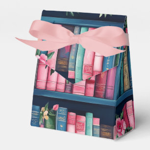 Caixinha De Lembrancinhas Livros Rosa e Azul e Flores na Estante