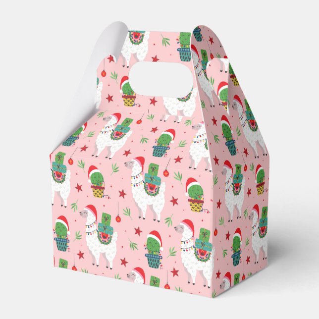 Caixinha De Lembrancinhas Llamas e Cactos - Padrão de Natal (Frente)