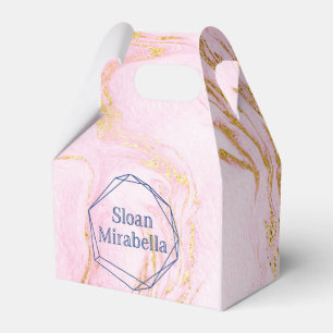 Caixinha De Lembrancinhas Logotipo de Mármore rosa azul-claro do David Rosa
