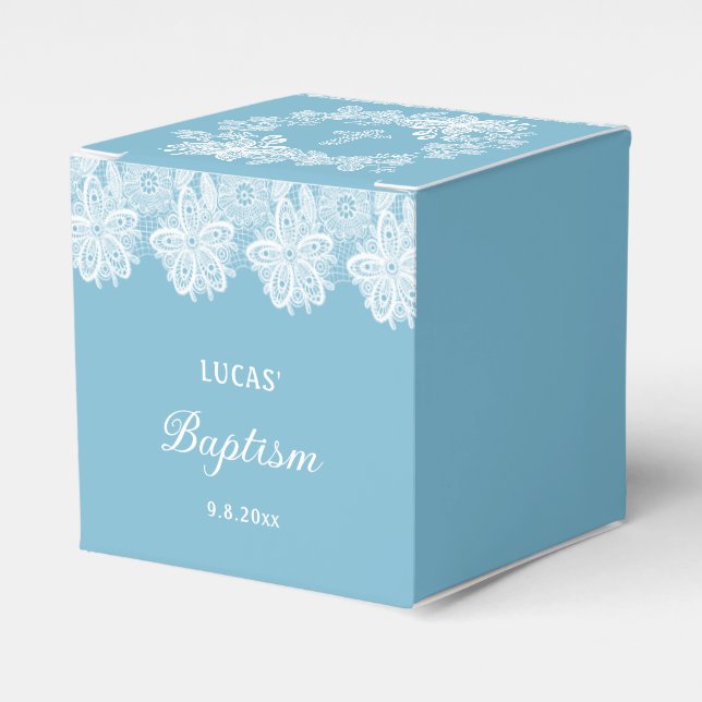 Caixinha De Lembrancinhas Lugar Branco sobre o Cubo do Batismo Azul Pastel (Frente)