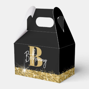 Caixinha De Lembrancinhas Luxe Dourado Preto Monograma Nome Inicial