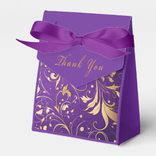 Caixinha De Lembrancinhas Luxuoso Padrão Damasco Roxo Real e Dourado