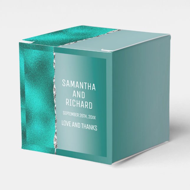 Caixinha De Lembrancinhas Luxury Teal Turquoise Silver Glitter (Frente)