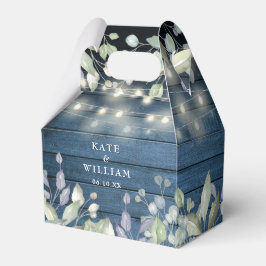 Caixinha De Lembrancinhas Luzes de Corda de Madeira Rústica Azul para Casame