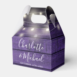 Caixinha De Lembrancinhas Luzes de Corda Roxo Madeira Rústica Letra Casament