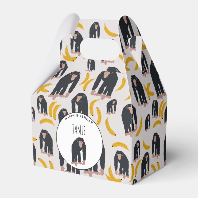 Caixinha De Lembrancinhas Macaco Personalizado Chimpanzee & Banana Aniversár (Frente)