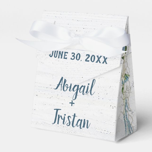 Caixinha De Lembrancinhas Madeira branca com Flores para casamentos (Frente)