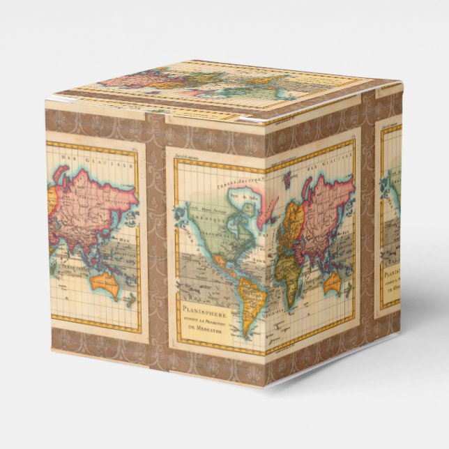 Caixinha De Lembrancinhas Mapa Mundial 1780 Bonne Antique Planisferio  (Frente)