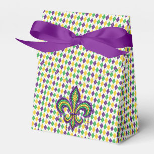 Caixinha De Lembrancinhas Mardi Gras fleur de lis, verde-púrpura