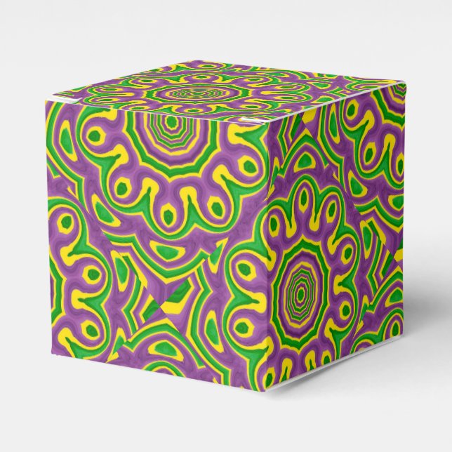 Caixinha De Lembrancinhas Mardi Gras Green Yellow Purple Pattern Mandala (Frente)