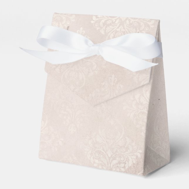 Caixinha De Lembrancinhas Marfim e Branco Grunge Damask Danificado (Frente)