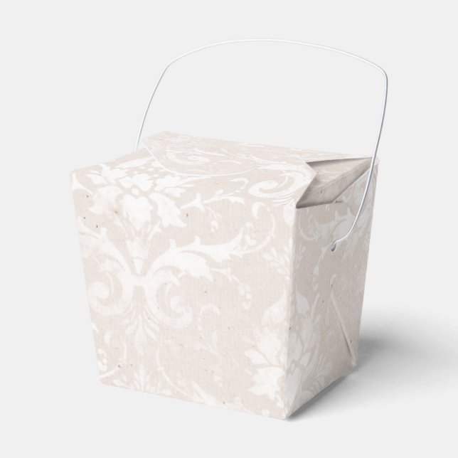 Caixinha De Lembrancinhas Marfim e Branco Grunge Danificado Damask (Frente)