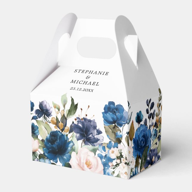 Caixinha De Lembrancinhas Marinho Azul Blush Rosa Rosa Rosa Casado Botânico (Verso)