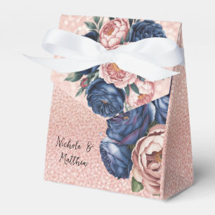 Caixinha De Lembrancinhas Marinho Azul e Rosa Dourado Casamento Floral