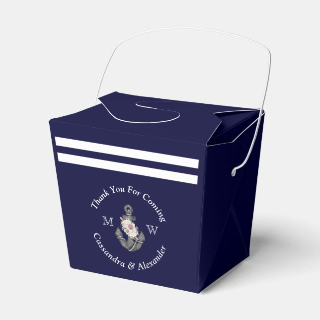 Caixinha De Lembrancinhas Marinho Azul Favo Azul, Anchor Floral, De Tema Náu (Frente)