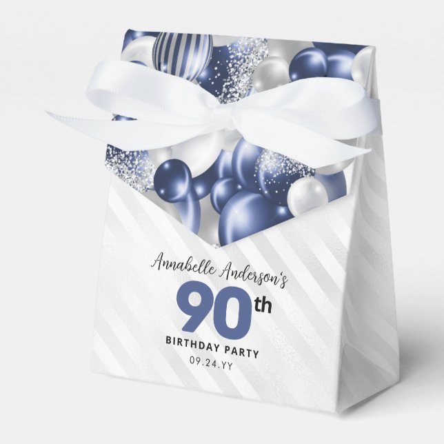 Caixinha De Lembrancinhas Marinho Azul Prata Balão Brilhante Favorito Aniver (Frente)