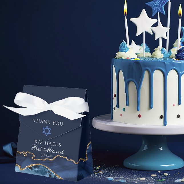 Caixinha De Lembrancinhas Marinho Chic Blue Dourado Agate Bat Mitzvah Partid (Criador carregado)