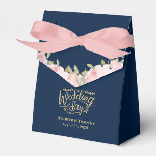 Caixinha De Lembrancinhas Marinho de Dia Floral de Casamento Rosa Personaliz