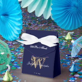 Caixinha De Lembrancinhas Marinho de Imagem Moderna do Monograma e Casamento