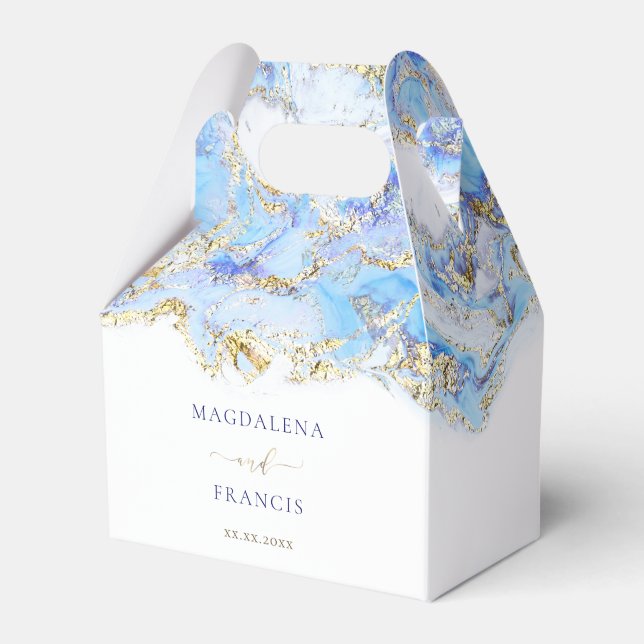 Caixinha De Lembrancinhas mármore azul-aquarela | casamento (Frente)