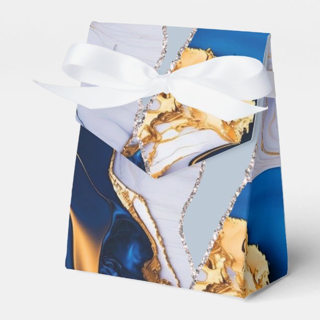 Caixinha De Lembrancinhas Mármore Dourado Azul Elegante (Frente)