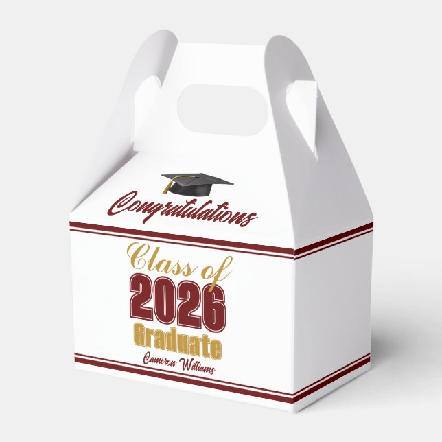 Caixinha De Lembrancinhas Maroon Gold Class of 2026 Graduation Party (Frente)