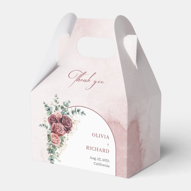 Caixinha De Lembrancinhas Marrom escuro rosa de eucalipto dourado (Frente)