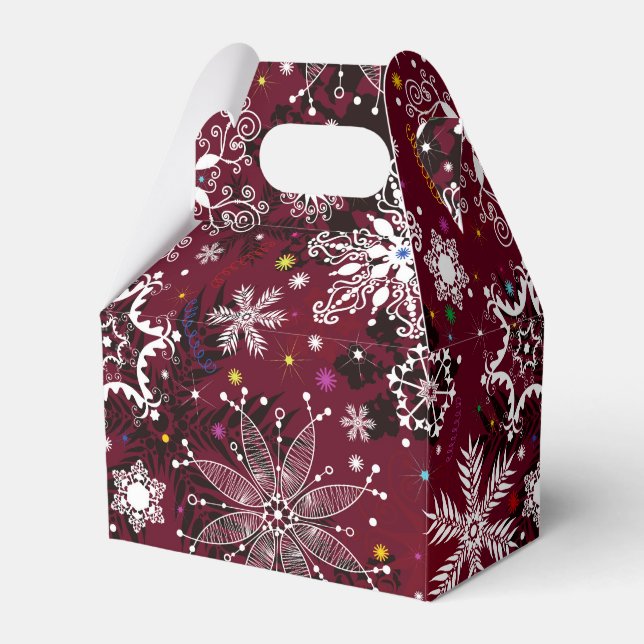 Caixinha De Lembrancinhas Marroon White Snowflake, box (Frente)