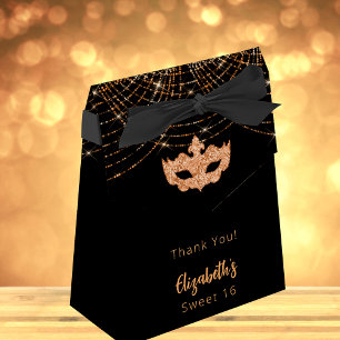 Caixinha De Lembrancinhas Mascarada Doce 16 ouro brilhante preto