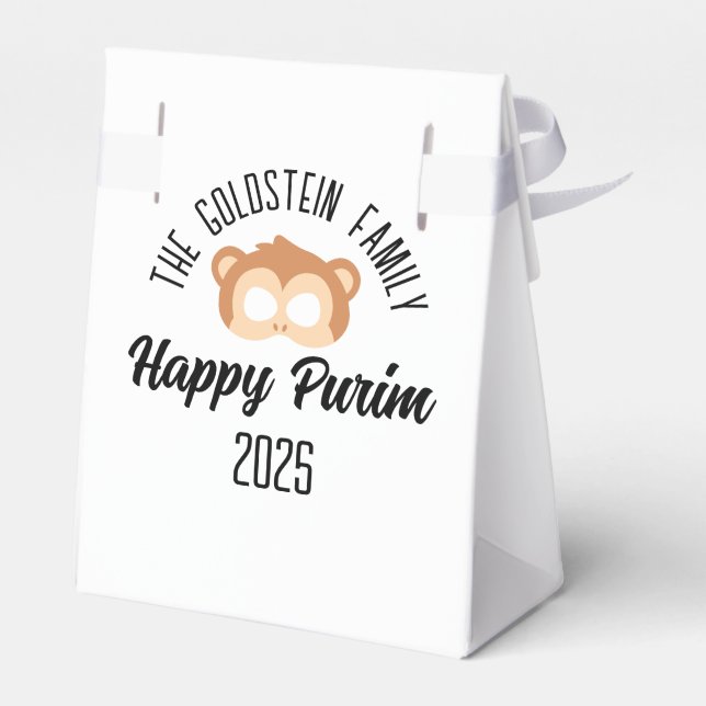 Caixinha De Lembrancinhas Mascarada fantasia de máscara de macaco Purim (Verso)