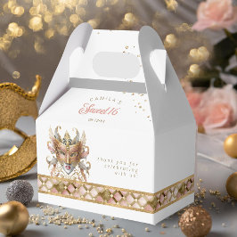 Caixinha De Lembrancinhas Mascarada Mask Motif Harlequin Rosa Dourado ID1032